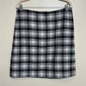 Talbots Womens Wool Blend Plaid Pencil Skirt Pink Black Gray‎ Lined Size 10